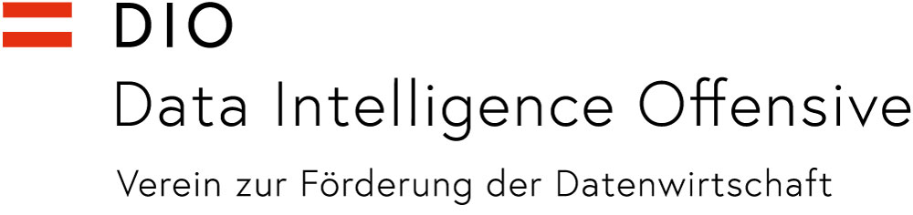 DIO-Logo: Österreich-Flagge (Rechteck aus rot-weiß-roten Balken), rechts daneben Text.